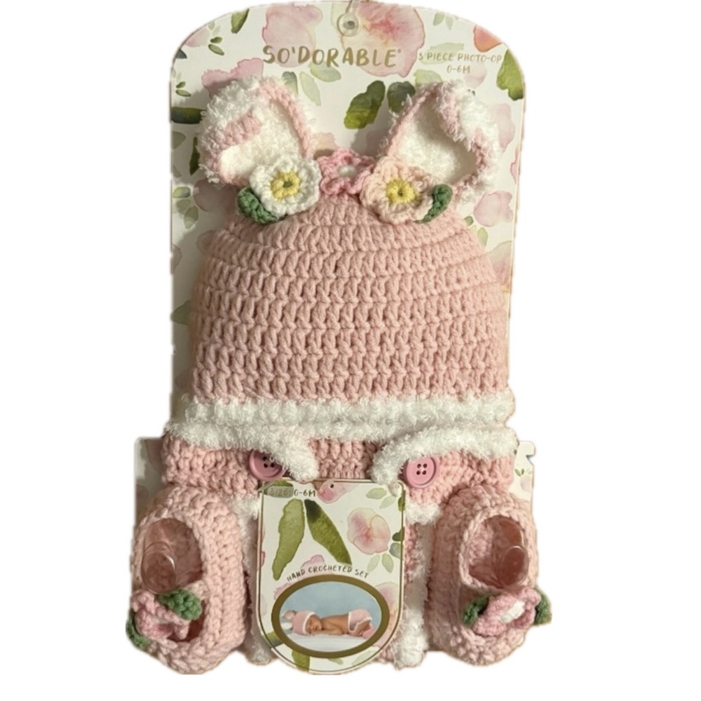 So’dorable Hand Crocheted Baby Girl 3 Piece Easter Photo-op Set